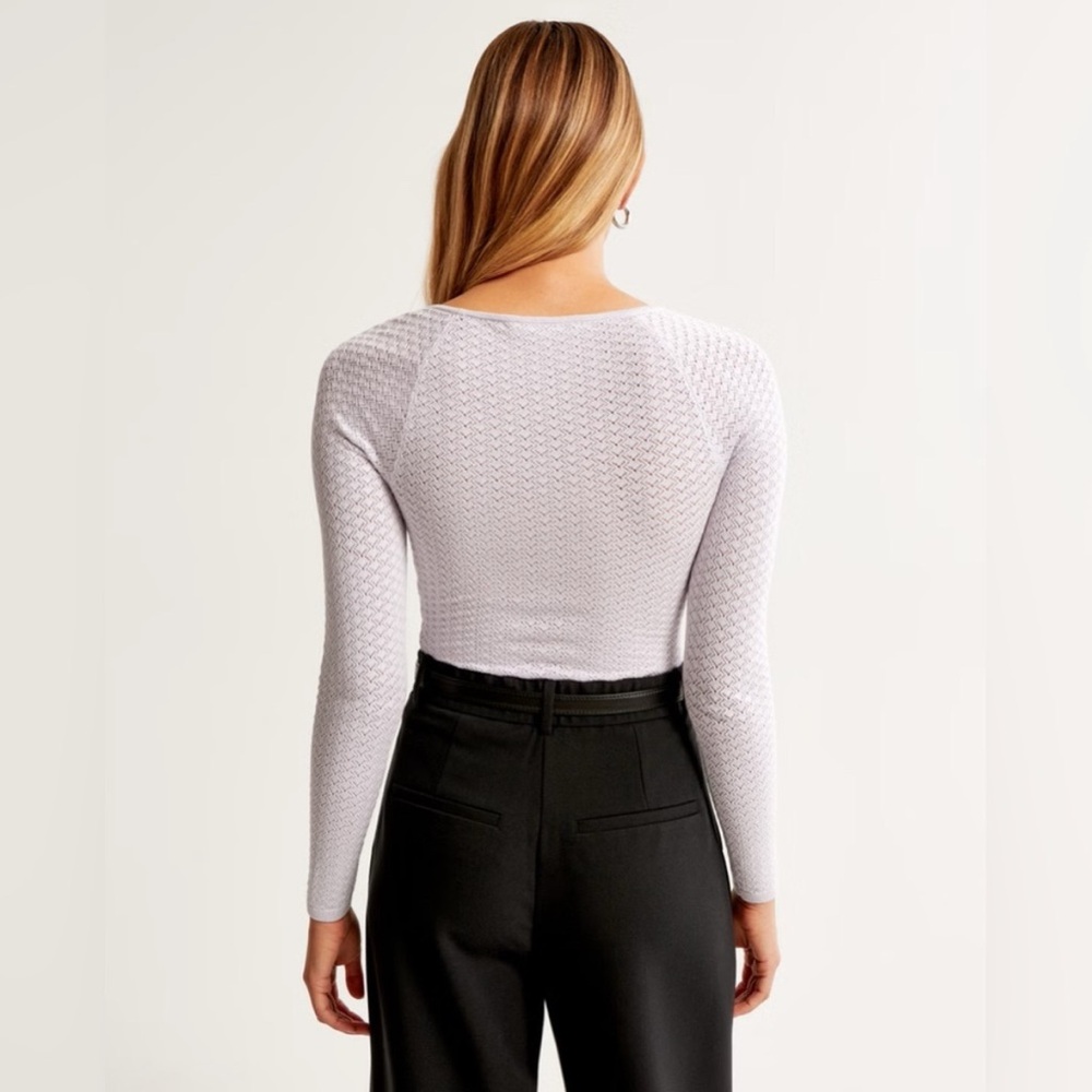 Abercrombie & Fitch Women’s Bodysuit Long Sleeve Squareneck Pointelle Lilac | S - Picture 3 of 11